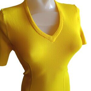 Women's Small Vintage T-shirt 1970's Disco Ribbed V-Neck Polyester Stretch